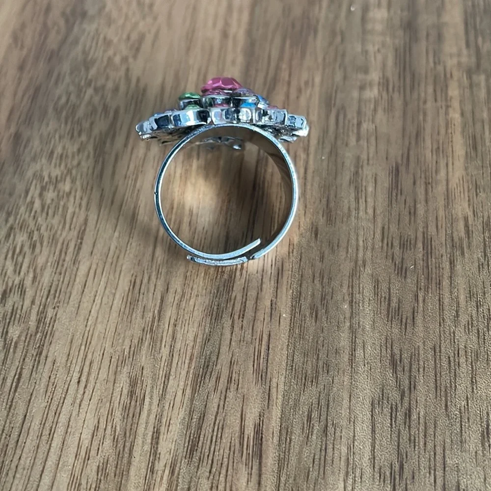 Multicolored Rhinestone Gem Adjustable Ring - Picture 3 of 5